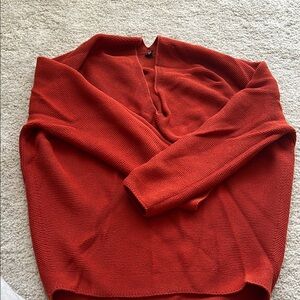 Red V-Neck Sweater Soft Knit Classic Style